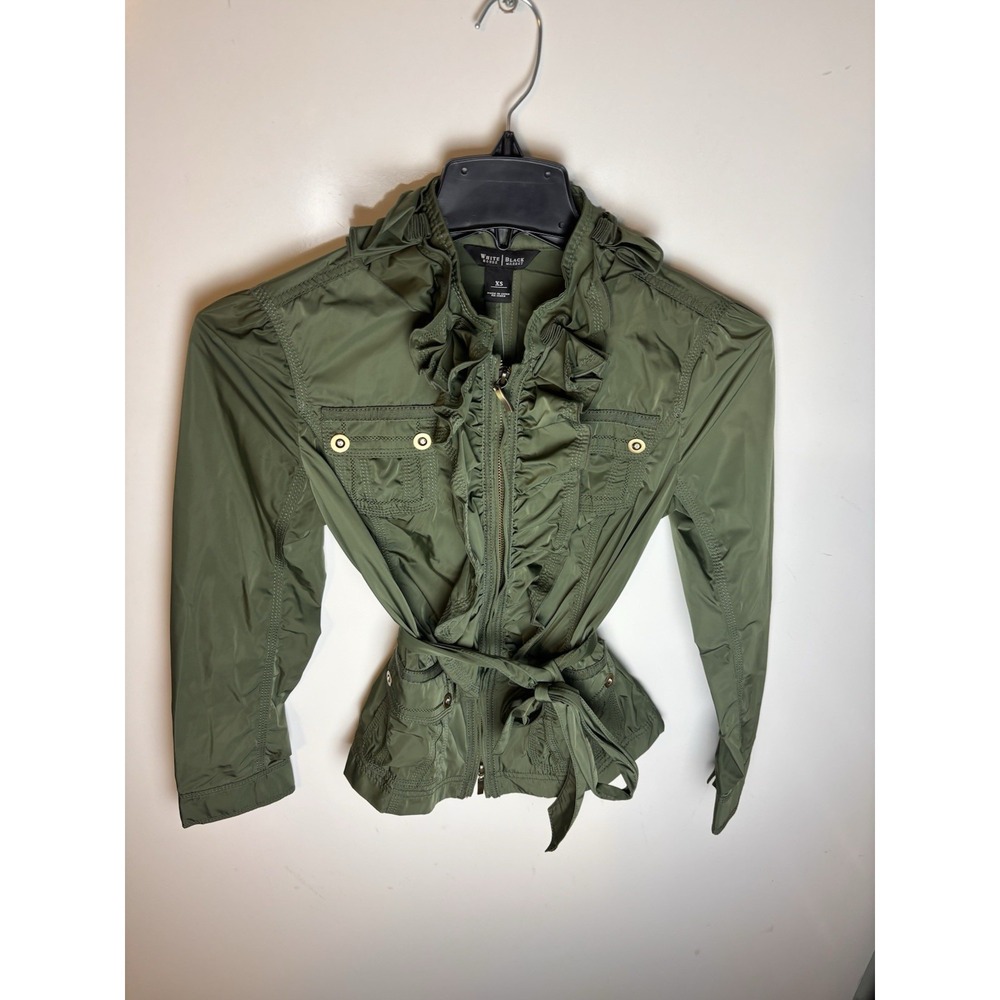 White House Black Market Green Zip Rain Coat Utility Ruffles - Size XS NWT